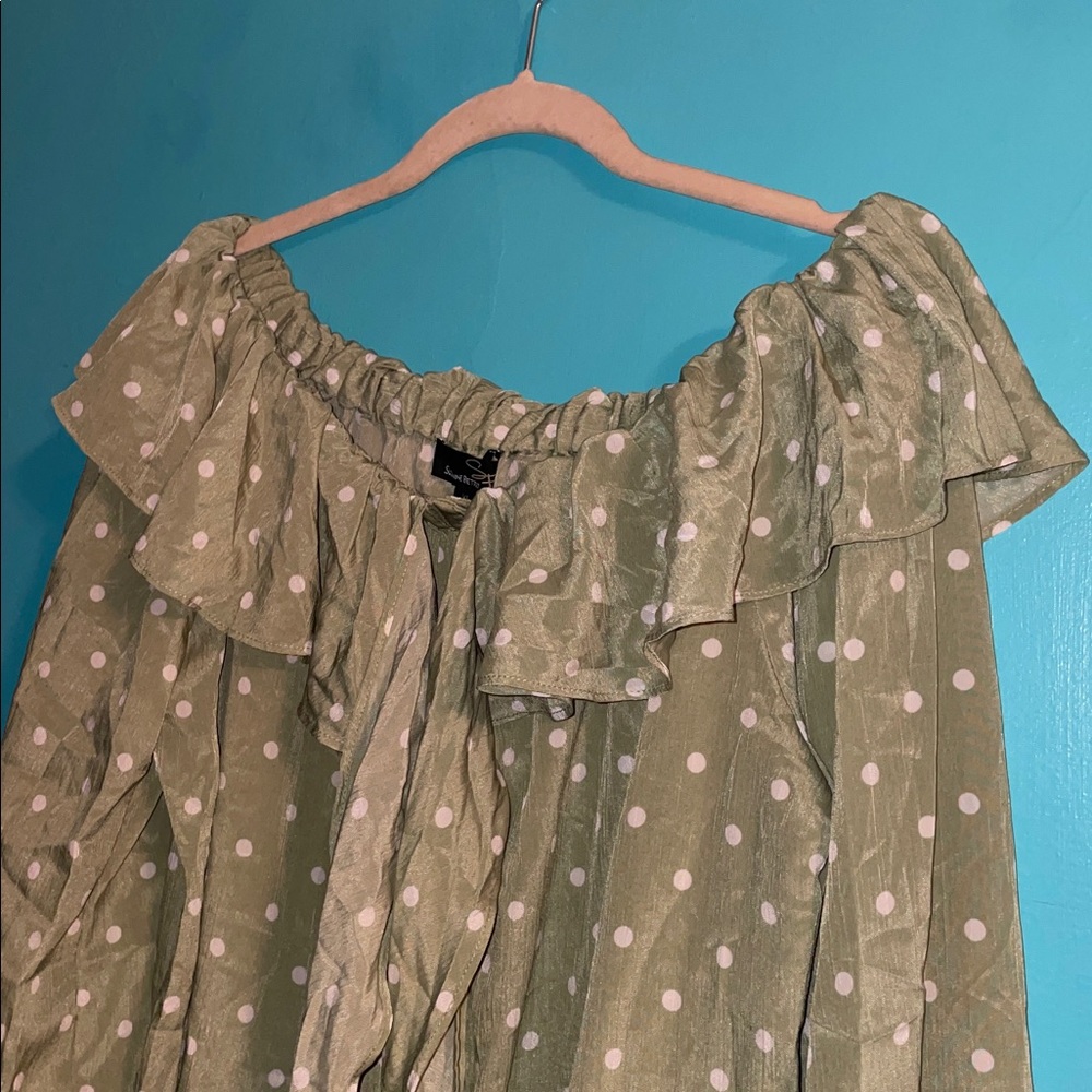 Suzanne Betro Olive Blouse with White Dots - Picture 5 of 16